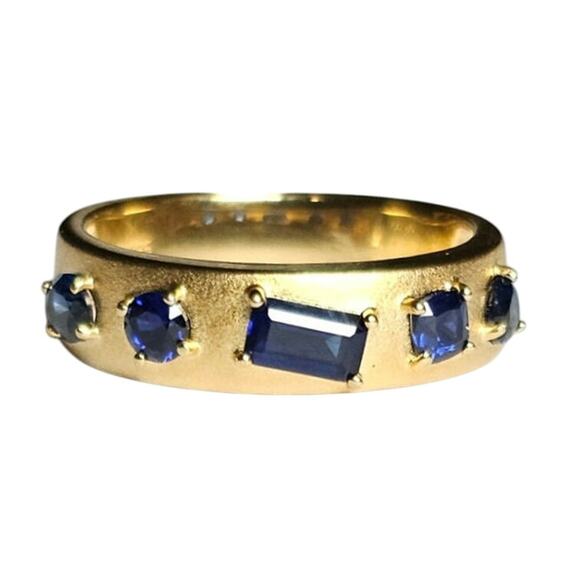 18K Gold Plated Sterling Silver Lab Sapphire Ring by PAJ - Picture 1 of 3